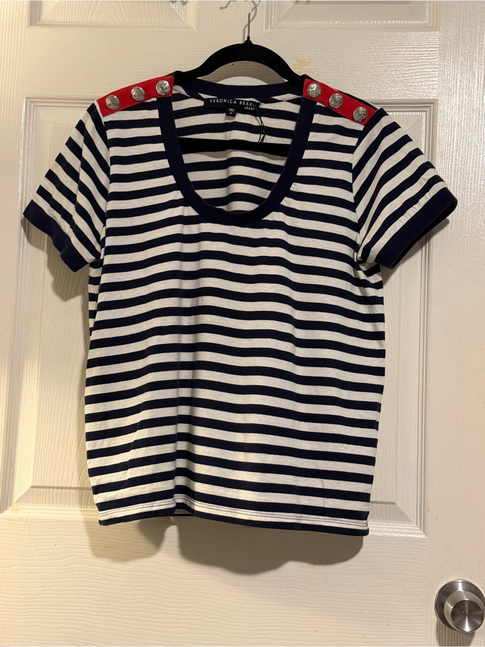 Veronica Beard Navy, White & Red Striped Short Sleeve Tee size M